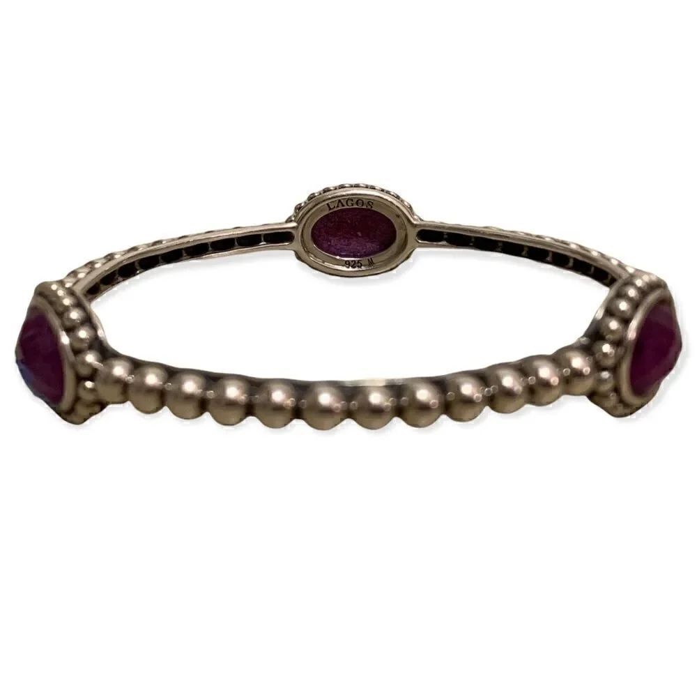 Lagos Maya Oval Sterling Silver Charoite Doublet Bangle Bracelet (med)